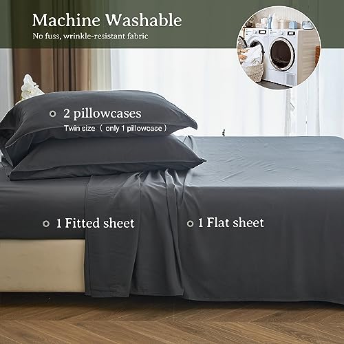 Simple&Opulence 100% Viscose from Bamboo Sheet Set 4Pcs, Cooling for Hot Sleepers, Soft Breathable Bed Sheets Set, 15" (38cm) Deep Pockets, Luxury Hotel Silky Bedding Sheets (Dark Grey,Queen)