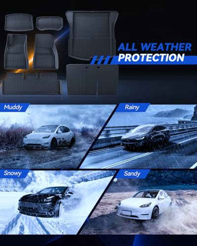 LANTU 8 Piece Mats for Tesla Model 3 2024-2026 TPE All Season 3D High Edge Non-Slip Waterproof Boot Mat and Back Cover Second Row of Accessories Seats