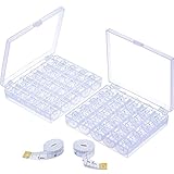 Mudder 50 Pieces Transparent Plastic Sewing Machine Bobbins Spools with Case for Brother Singer Babylock Janome Kenmore, 2 Pieces Measuring Tapes for Craft Using