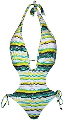 NWSC Women's Monokini Halter 1 Piece Swimsuit Bikini (M (6/8), ZigZag)