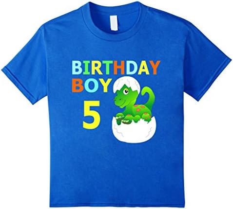 Kids 5th Birthday Boy Dinosaur Dino T-Rex Party T-Shirt 6 Royal Blue