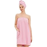 GUODDS Womens Bath Body Wrap & Hair Towel Shower Spa Wrap Robe Adjustable Closure Bathrobe
