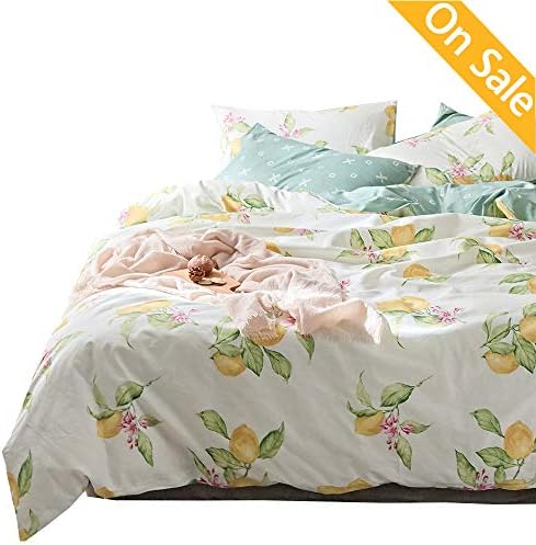 【Newest Arrival】 Cotton Duvet Cover Queen Kids Duvet Cover Set Lemon Yellow Bedding Collection Comforter Cover Set 3 Piece Girls Duvet Cover Set Full for Teens Children Adults, NO Comforter