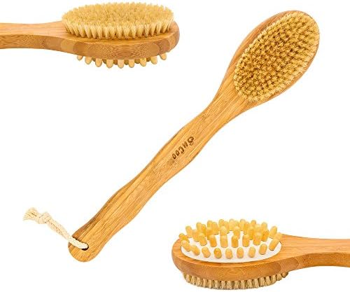Bamboo Bath Brush for Back Scrubber by SuCoo, Natural Bristles Back Brush with Long Handle Excellent for Exfoliating Skin &amp; Wood Beads for Massage - Use Wet or Dry -Suitable for Men and Women