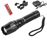 Rayma Powerful XM-L T6 LED Flashlight Torch Light Lamp Bright 5000 Lumen Zoomable 5-Mode Lanterna de LED Panlight E2 +18650 Battery + Chargable Battery + Plug Charger + 360 Degree Swivel Vehicle Clamp