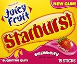 Juicy Fruit Starburst Gum, Strawberry, 15 Piece Pack