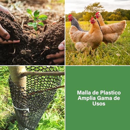 NUOWEI Valla De Plástico Negro, 15,7 Pulgadas x 5 Metros Red Protectora, Malla De Plástico Para Uso En El Jardín o En La Finca, Apta Para Gallinas, Gatos, Perros, Conejos Etc （50 Negro Bridas）