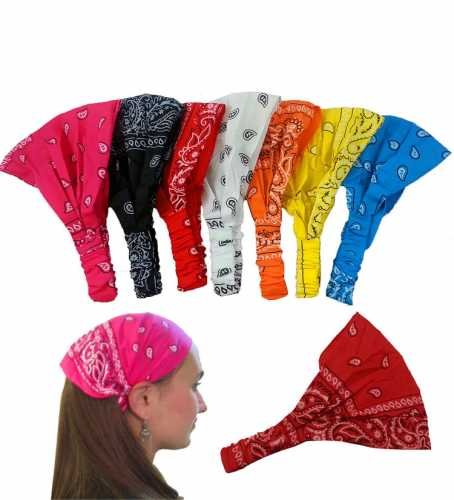 5 Assorted Paisley Print Wide Bandana Headbands from CoverYourHair