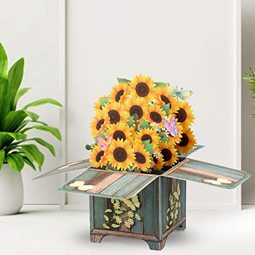 Giiffu Sunflower Flower 3D Pop Up Card, Handmade Popup Sunflower Greeting Cards for Women, 3D Birthday Card, Mother’s day Card, Get Well, Thinking of You, Thank You, Sympathy, Just for You