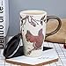 Minigift Ceramic Coffee Mug，Travel Cup with Lid,Handmade Milk Mug 16oz -Squirrel
