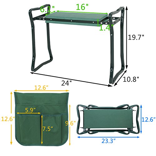 Nova Microdermabrasion Folding Garden Kneeler Seat Stool w/EVA Kneeling Pad Cushion and Tool Pouch Portable Gardening Bench Chair