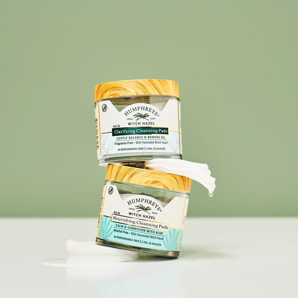 Humphreys Witch Hazel Clarifying Cleansing Pads | Wild Harvested Witch Hazel | Natural, Fragrance-Free Formula | Removes Oil & Impurities | 60 Rounds