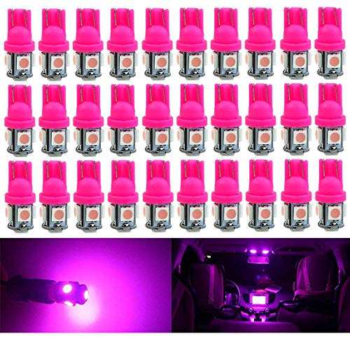 AMAZENAR 30-Pack Pink Replacement Stock # 194 T10 168 2825 W5W 175 158 Bulb 5050 5 SMD LED Light,12V Car Interior Lighting for Map Dome Lamp Trunk Dashboard Parking Lights – Best Value