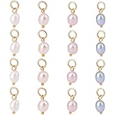 PH PandaHall 16pcs 4 Colors Natural Pearl Charms, 13mm Freshwater Pearl Beads Pearl Pendants Round Pearl Pendants with With 14k Gold Plated Brass loop for Jewelry Bracelet Necklace Earring Making