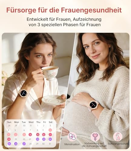 LIGE Women's Smartwatch with Phone Function, 1.32 Inch Diamond Fitness Watch for iOS Android with Sleep Monitor, SpO2, Heart Rate Monitor, Blood Oxygen, Menstrual Cycle, Smartwatch, Rose Gold