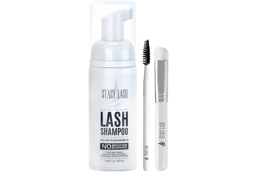 STACY LASH Eyelash Extension Shampoo + Brush / 1.69 fl.oz / 50ml / Eyelid Foaming Cleanser/Wash for Extensions & Natural Lashes/Safe Makeup Remover/Supplies for Professional & Home Use