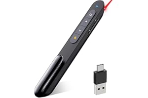 DinoFire USB Type C Wireless Presenter Remote Presentation Clicker,Volume Control PowerPoint Clicker with Red Pointer Long Range PPT Slide Advancer for Mac Laptop PC Computer