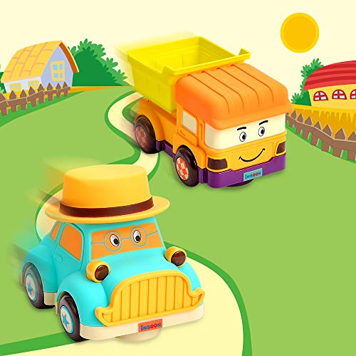 Insoon Toddlers Toy Cars for Girls and Boys 2 Pack of Talking Cartoon Cars Playset Toy Trucks and Vintage Cars Run with Music for Kids Who Love Vehicle Toys