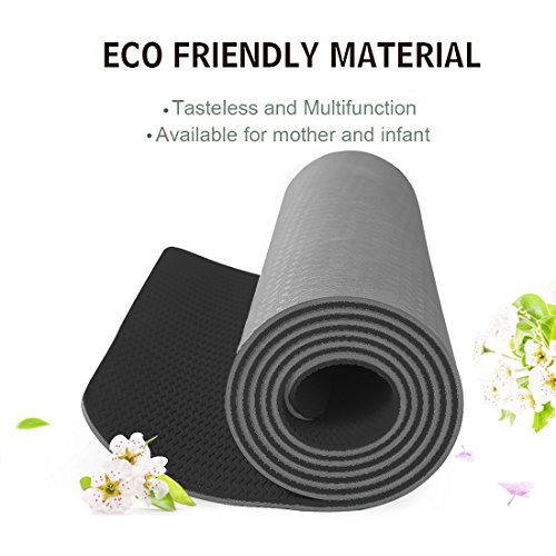 FARLAND Non Slip Yoga Mat with Carrying Strap - Eco Friendly TPE Workout Mat Exercise Mat,Anti-tear Hot Pilates Fitness Yoga Mat in Home & Gym (Grey Black)