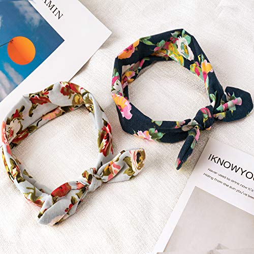 Dlala Women Headbands 6pcs Turban Headwraps Hair Band Bows Accessories for Fashion Or Sport (Boho Floral)