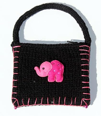 Elephant Coin Purse, Elephant Pouch, Black Knitted Purse