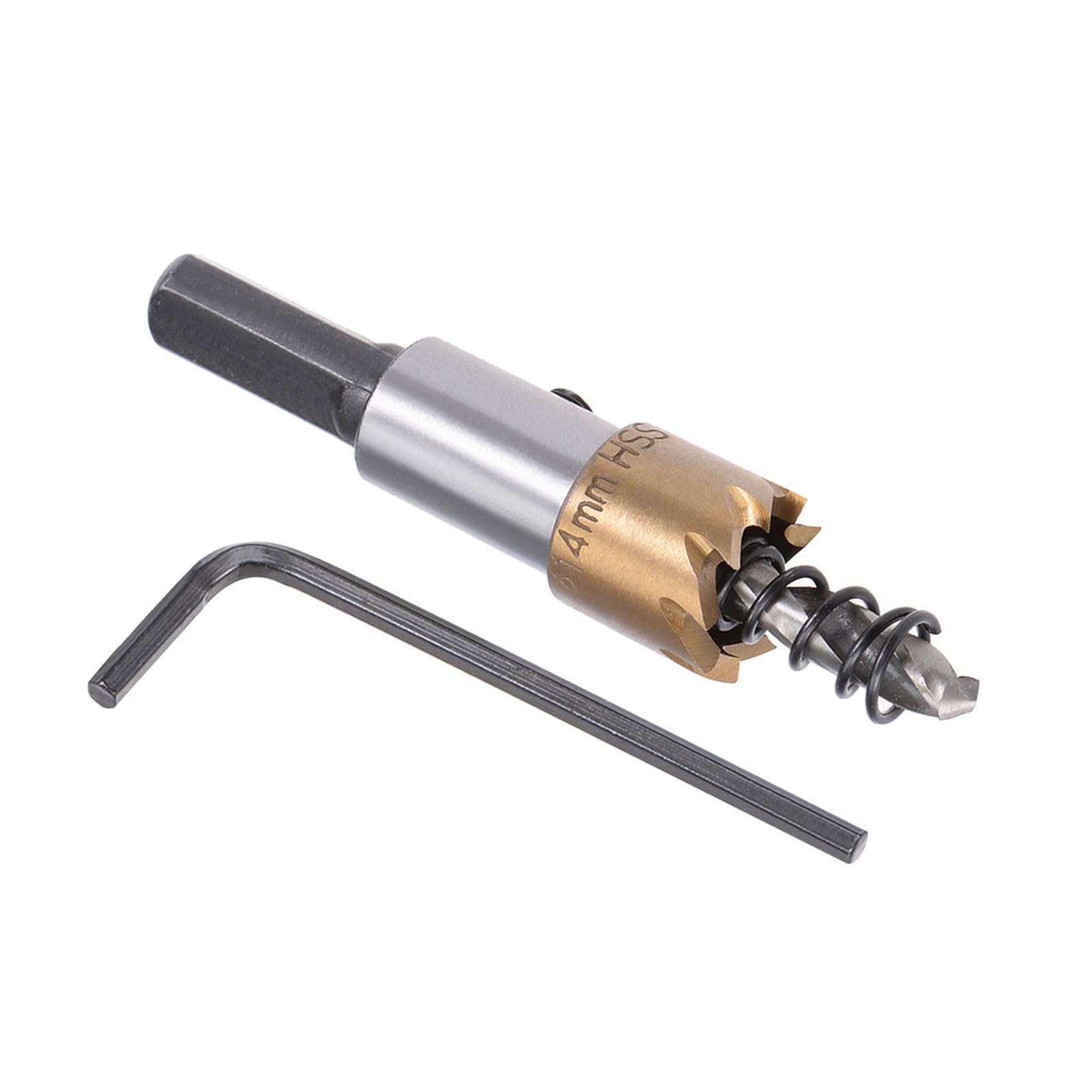 Kozelo 1pcs Hole Saw - [14mm] HSS (High Speed Steel) 4341 Drill Bit Hole Cutter for Stainless Steel Aluminum Metal Wood Plastic Use, Titanium Plated, Triangular Shank