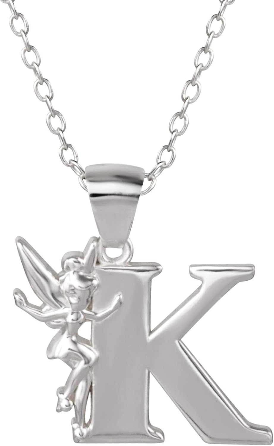 Disney "Tinkerbell" K Initial Silver Pendant Necklace: Jewelry