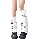 WODECASA Women's Leg Warmers Striped Star Pattern Knitted Y2k Punk Japanese Kawaii Streetwear Harajuku Knee High Leg Socks