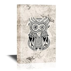 Canvas Wall Art - Ethnic Style Owl with Floral Pattern - Gallery Wrap Modern Home Art | Ready to Hang - 12x18 inches