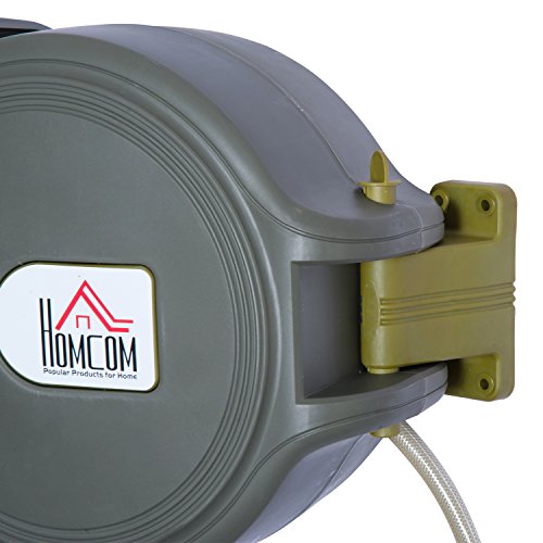 HOMCOM 1/2" x 65' Retractable Auto-Rewind Wall Mounted Garden Water Hose Reel - Thumbnail 7