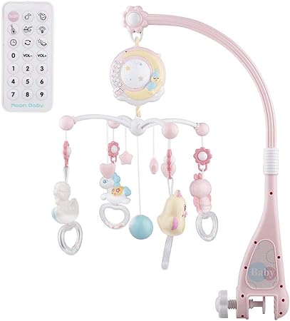 Moonvvin Baby Mobile For Cots With Music Crib Mobile With Night Light And Projector Remote And Toy For Pack And Play Pink Amazon Co Uk Baby