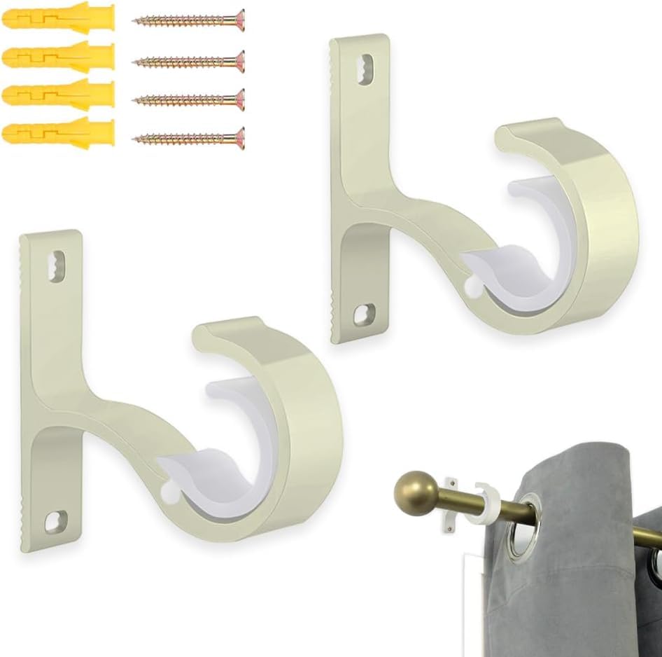 AZWOOD Curtain Pole Bracket, 2pcs Heavy Duty Curtain Rail Brackets for ø20-28mm Rods, Premium Ceiling Hanging Drapery Rod Holder Closet Wardrobe Supports Hooks Fixing Rod Bracket with Screw