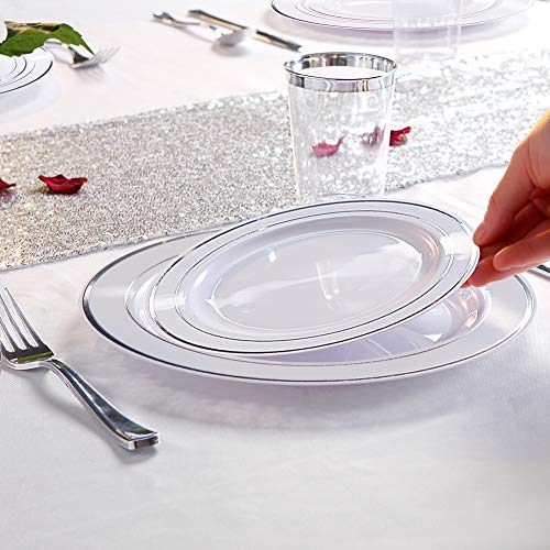 WDF 40Guest Silver Plastic Plates with Disposable Plastic Silverware