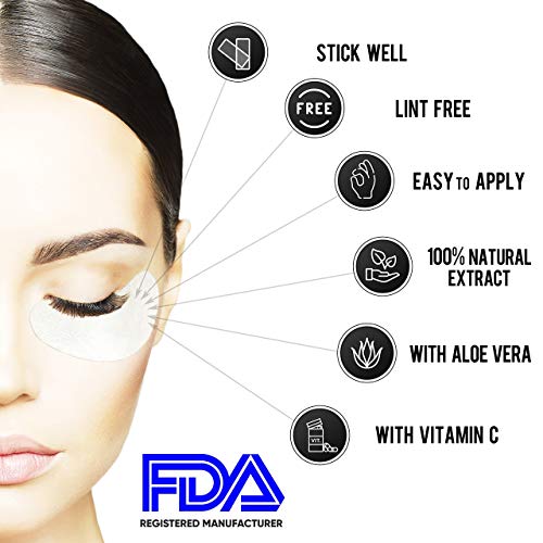 100 Pairs Set Premium Under Eye Gel Pads for Eyelash Extension - Lint Free Patches with Vitamin C and Aloe Vera by Stacy Lash supplies and Beauty tools - Hydrogel Eye Pads - Skin Moisturizes