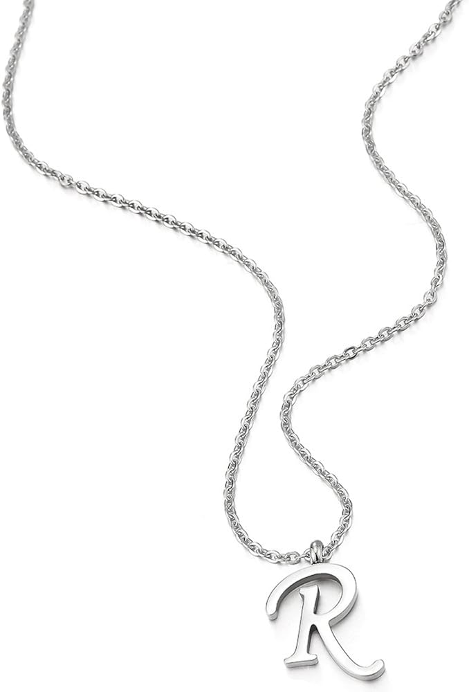 COOLSTEELANDBEYOND Womens Mens Steel Name Initial Alphabet Letter R Pendant Necklace with 20 inches Chain - Image 3
