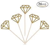 Aresmer 36 Pack Cupcake Toppers Gold Glitter Diamond Dessert Table Birthday Party Decor Wedding Engagement Baby Shower