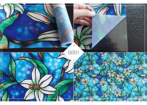 DondPO Wall Decal PVC Lily Static Window Film No Glue Removable Stained Glass Decal Art Nursery Decor