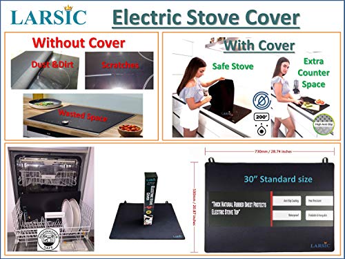 Larsic Stove Cover - Thick Natural Rubber Sheet Protects Electric Stove Top. Anti-Slip Coating, Waterproof, Heat Resistant, Foldable. Prevents Scratching, Expands Usable Space (28.5X20.5, Beige Dark)