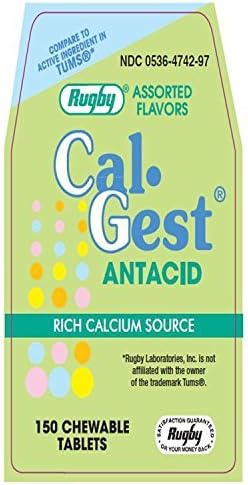 RUGBY LABS CAL-GEST Calcium Carbonate 500 mg Chewable Tablets 150 Count - Buy Packs and SAVE (Pack of 4)