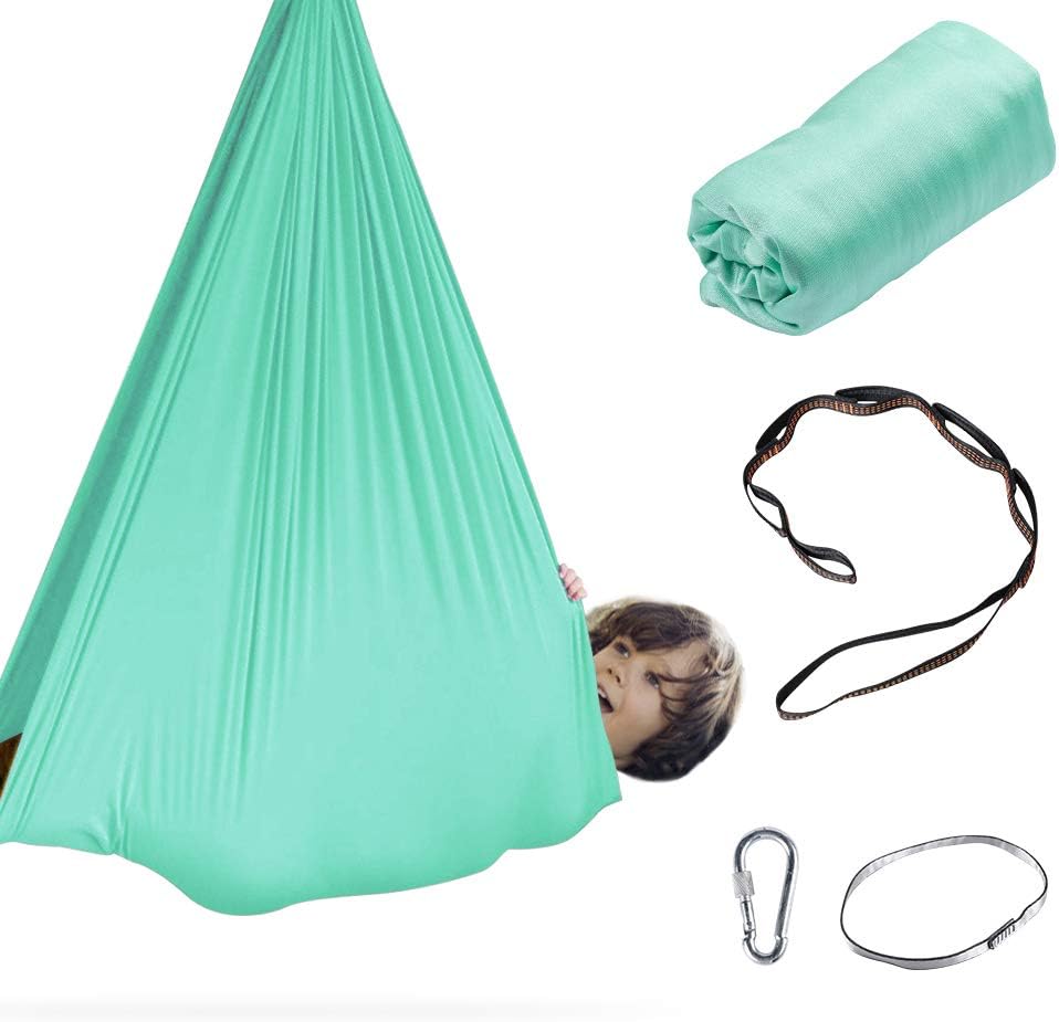 Aokitec Therapy Swing for Kids with Special Needs (Hardware Included) Snuggle Swing Cuddle Indoor Outdoor Adjustable Hammock for Children with Autism, ADHD, Aspergers, Sensory Integration(Green)