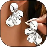 Silver Petal Stud Earrings for Women Simple Trendy Shiny Hypoallergenicity Dangle Earrings Vintage Statement Flower Jewelry