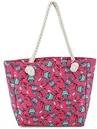 Lamicci Large Owl Patterned Canvas Shoulder Tote Bag Multi Red Colored