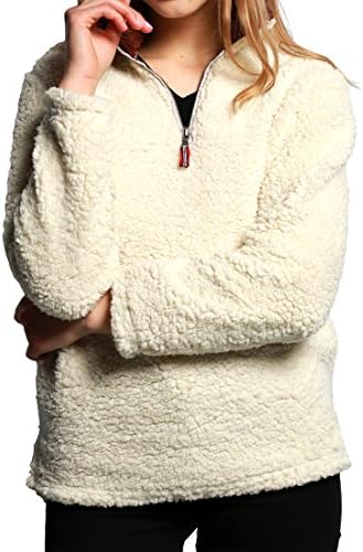 Betteraim Women's Fashion Solid Color Zippered Sherpa Pullover