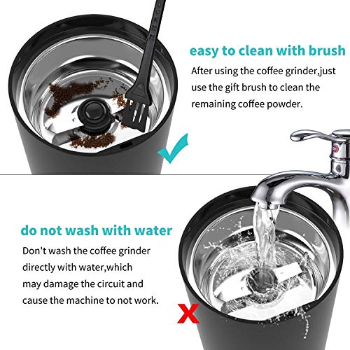 Elektrische Kaffeemühle, mit Klingen aus Edelstahl und Reinigungsbürste, Mahlwerk für Leinsamen, Nüsse, Pfeffer, Gewürze… – Bild 7