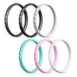 Egnaro Silicone Wedding Rings For Women,Diamond Pattern-6 Rings Pack - Glitter Black,Turquoise,White,Silver,Pink,Black