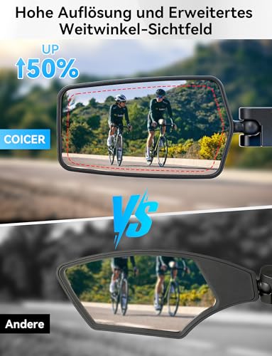 Bicycle Rear View Mirror, 360° Foldable & Rotatable Bicycle Mirror for E-Bike Left, Bicycle Mirror Left for Ebikes with HD Vision, Impact-Resistant Real Glass, Compact Handlebar Mirror for E Scooter
