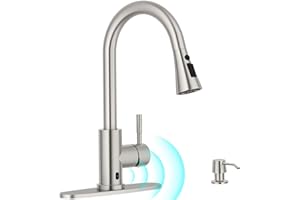 APPASO Touchless Kitchen Faucet, Brushed Nickel Motion Sensor Sink Faucets with Soap Dispenser and Pull Down Sprayer 3 Modes, Activated Hands Free Faucet for Sink with CUPC-Certified Hoses