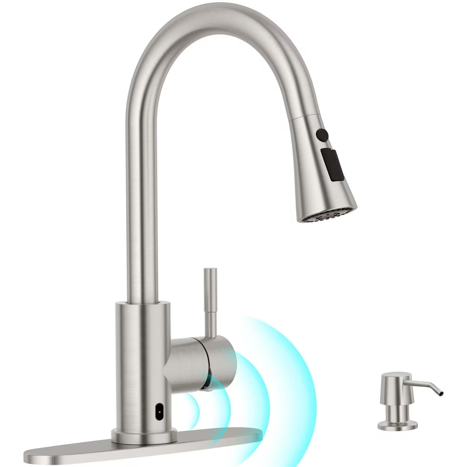 Photo 1 of APPASO Touchless Kitchen Faucet, Brushed Nickel Motion Sensor Sink Faucets with Soap Dispenser and Pull Down Sprayer 3 Modes, Activated Hands Free Faucet for Sink with cUPC-Certified Hoses