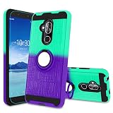 Atump Alcatel 7 Case, Alcatel 7 Folio Case,T-Mobile Revvl 2 Plus Phone Case with HD Screen Protector, 360 Degree Rotating Ring Holder Kickstand Bracket Cover Phone Case for Alcatel 7 Mint/Purple