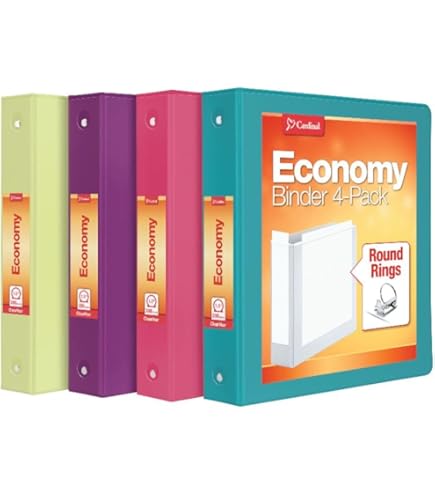 Lot De 4 Classeurs à 3 Anneaux Cardinal 5,1 Cm - Couleurs Assorties, Couvertures ClearVue, Capacité 475 Feuilles